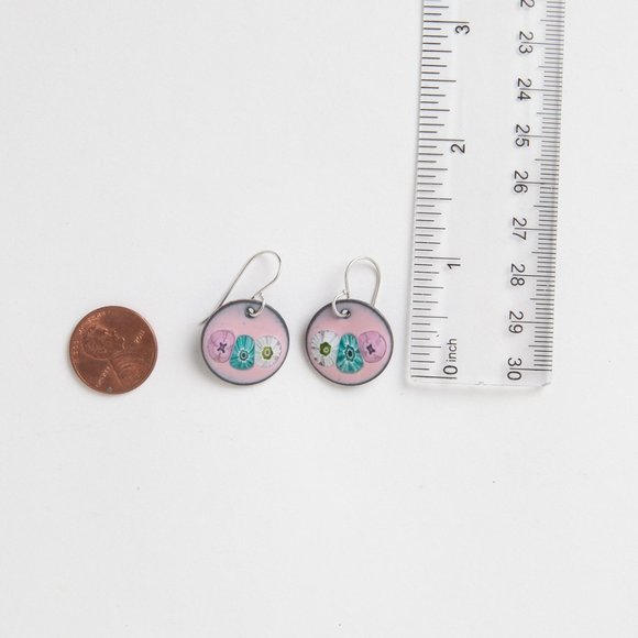 Handmade Copper Enamel Penny Earrings Pierced Dangle Round Boho Rustic - Picture 2 of 15